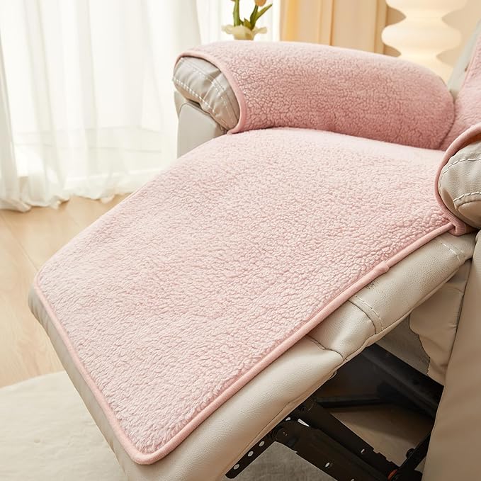 vctops Sherpa Fleece Recliner Chair Cover Super Soft Warm Plush Sofa Slipcover Furniture Protector Non Slip Washable Reclining Chair Cover for Kids, Pets (Pink,30"x91")