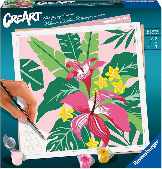 Ravensburger CreArt Tropical Plants Paint by Numbers Kit for Adults - 23518 - Painting Arts and Crafts for Ages 12 and Up