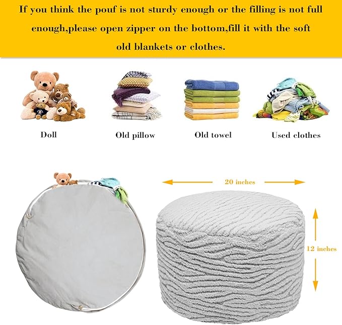 Asuprui Round Pouf Ottoman Stuffed Home Pouf Ottoman Foot Rest Foot Stool Poufs for Living Room Boho Home Decor Foldable Floor Chair Storage for Living Room, Bedroom