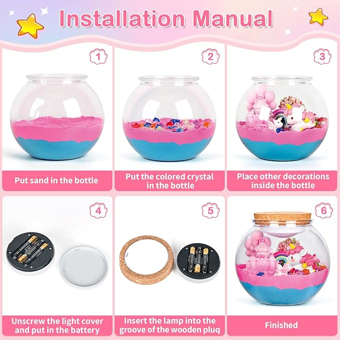CINDYNAL Light-Up Unicorn Toys for Girls, Unicorn Terrarium Kit for Kids, Arts and Crafts Kit for Kids, Unicorn Toys for Girls Age 4-6 7 8 9-10 Year Old Girl Birthday Gifts