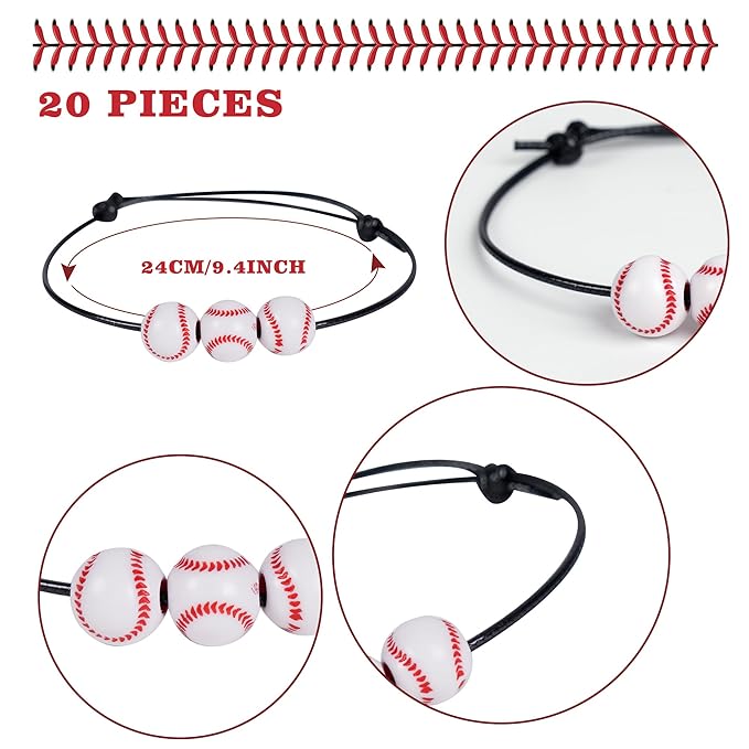 Baseball Party Favor Set: 20 Satin Scrunchies with Baseball Design, 20 Baseball Bracelets, 100 Baseball Stickers for Sports Themed Celebrations