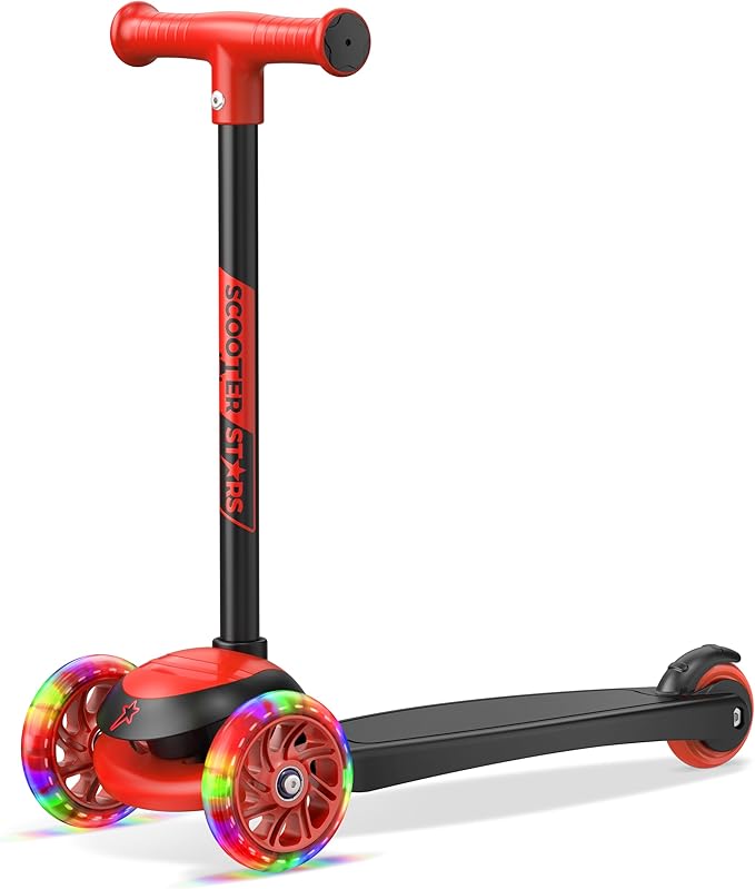 3 Wheel Scooter for Kids, Smooth Light Up LED Front Wheels, Wide Anti Slip Deck, Rear Foot Brake, Easy Lean to Steer Maneuvering, Indoor & Outdoor Ride On Toys for Ages 2 Up,