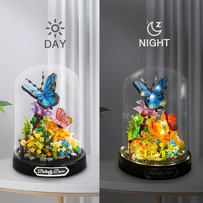 Topdear Flower Bouquet Building Set with LED String Light, Butterfly Flower Botanical Collection, 530 Pcs Mini Bricks Building Blocks Toy for Kids, Adults, Gift for Mother's Day, Christmas