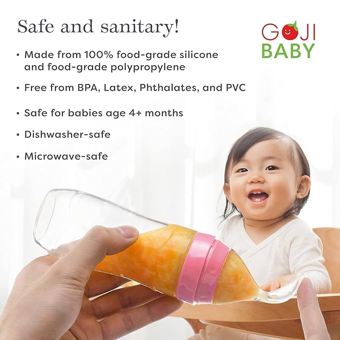 4 oz Silicone Baby Food Dispensing Spoon - 4 Pack - Great for 4+ Month Infants - Includes Stopper - Easy to Use and Mess-Free - Precise Food-Release Feeder - Great for Travel (Pink