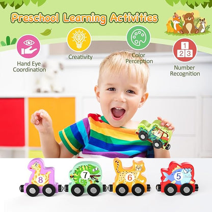 Toys for Toddlers, 11 Magnetic Wooden Animals Train Set, Montessori Toys for Toddlers, Learning Activities, Sensory Toys for Kids, Birthday Gifts for Boys, Girls