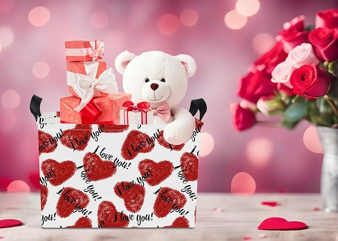 NTAOHAMPER Rectangular Storage Basket Empty,Storage Bin with Handles,Room Decor,Gift Basket,Book Box(Love Heart)