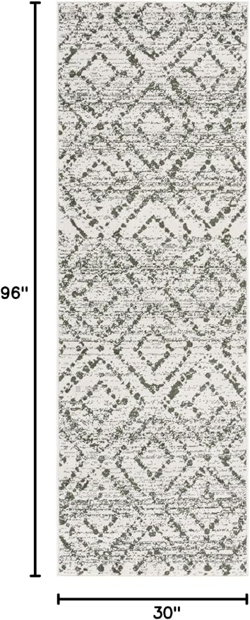 SAFAVIEH Adirondack Collection Runner Rug - 2'6" x 8', Ivory & Green, Geometric Design, Ideal for High Traffic Areas in Entryway, Kitchen & Bathroom (ADR131W-28)