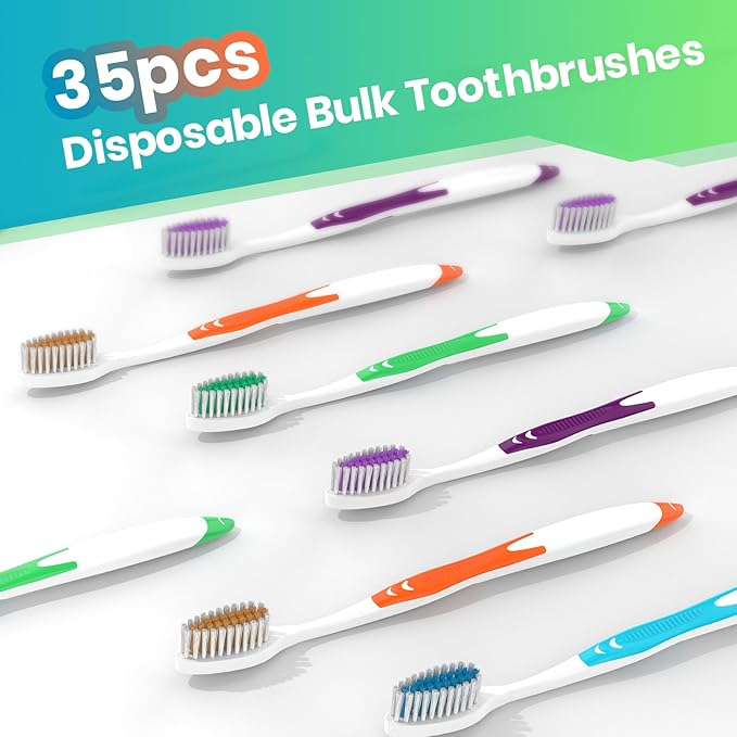 Bulk Toothbrushes 35 Pack, Individually Wrapped Toothbrushes Pack for Adults & Kids, Disposable Toothbrush Medium Soft for Travel, Donations, Hotels