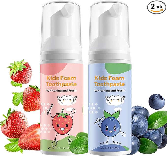 Foam Toothpaste Kids,Foaming Toothpaste Kids for U Shaped Toothbrush,Natural Formula Toothpaste,Deeply Cleaning Gums,Kids Oral Care Toothpaste, (Strawberry &Blueberry)