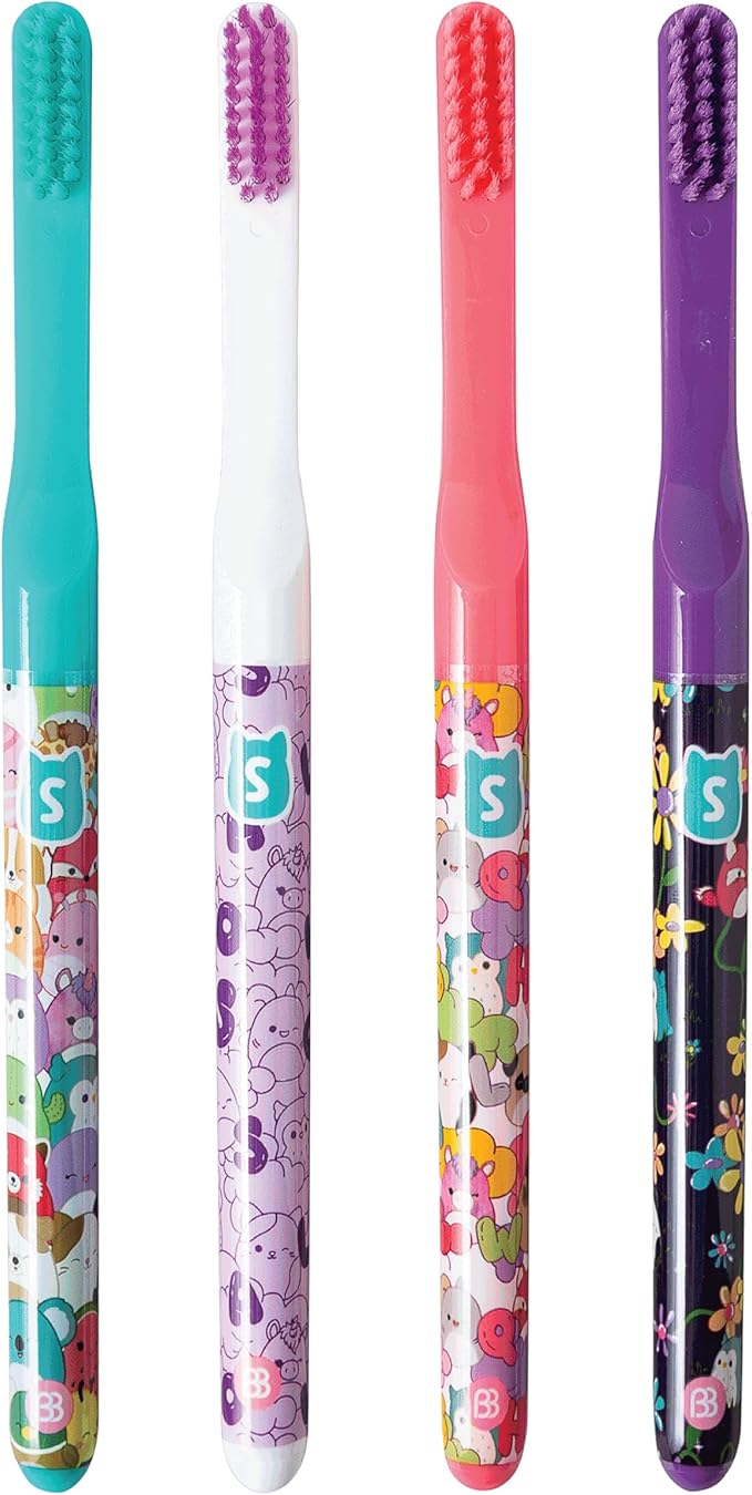 Brush Buddies Squishmallows Assorted Manual Toothbrushes, Soft Toothbrushes, Toothbrushes for Kids and Adults, 4PK