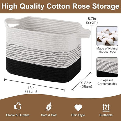 OIASKET Storage Basket for Organizing, Woven Baskets for Storage, Rectangle Decorative Baskets for Shleves, Closet, Toys, Books, Nursery Organizer Bins - Pack of 3 (Gradient Black, 13"x9.85"x8.7")