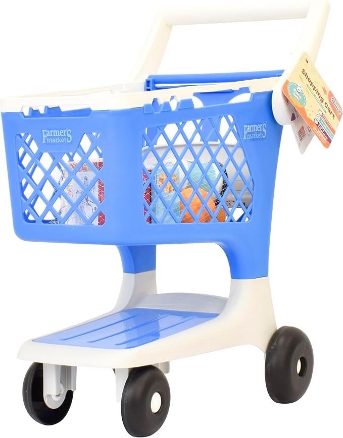 Let's Go Shopping Pretend Scan & Sort Shopping Cart, Includes Pretend Food, Blue Shopping Cart for Kids Age 2+