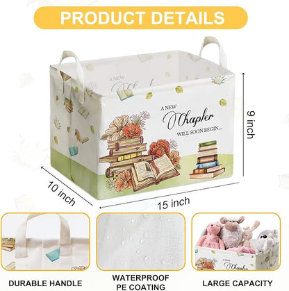 Book Theme Foldable Storage Basket with Handles, Waterproof Fabric Organizer Boxes for Toy and Book Storage, Cube Box for Nursery and Study Room, Gifts for Boys and Girls, Cute Bookshelf Decor
