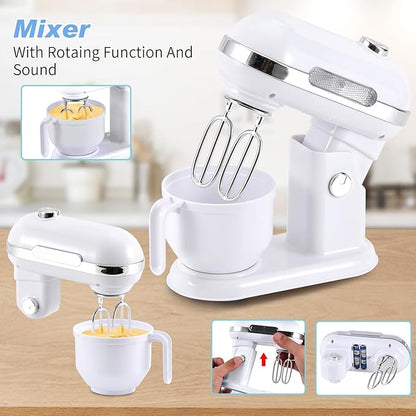 Kitchen Appliances Toys, Play Kitchen Accessories Set for Kids, Pretend Kitchen Toys with Coffee Maker, Mixer and Toaster, Play Kitchen Set for Kids (White)