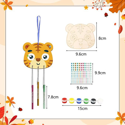 Fennoral 9 Pack Fall Wind Chime Kit for Kids Make You Own Fall Animals Wind Chime DIY Coloring Fall Craft Wooden Hanging Ornaments Outdoor Activity Autumn Thanksgiving Party Decorations