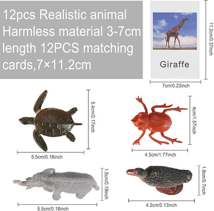 Yikko Montessori Animal Match Cards 48pcs - Insects and Animals Figurines and Cards, Montessori Materials Preschool Infant Toddlers Sorting Toys, Gift for 3 Years + Kids