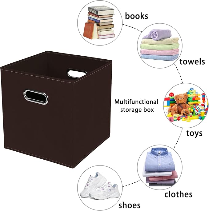 Fabric storage bins Cubes, Fabric Cube Organizer with Handle, Foldable Cube Bins for Cloth or Accessary Storage, 11x11x11, Set of 3, (Coffee)