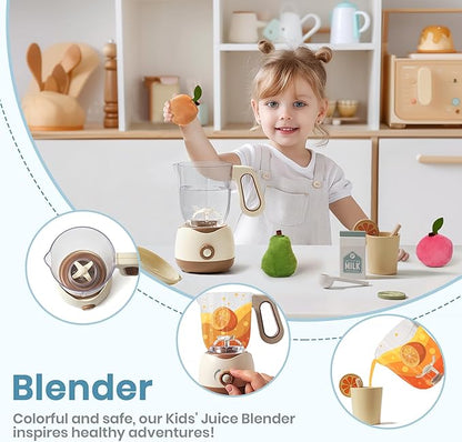 ROBOTIME Kids Toy Kitchen Set - Wooden Play Kitchen Appliances with Toaster, Blender with Realistic Sounds, Play Kitchen Accessories Toy Food Set for Kids - Kitchen Playset for Toddlers(2-Set)