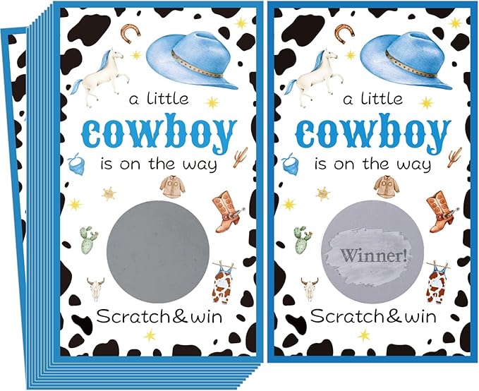 60 Pack Cowboy Baby Shower Scratch Off Cards A Little Cowboy is On The Way Scratch Off Game Western Cowboy Theme Party Scratch Off Cards Baby Shower Party Supplies (Cowboy Style)