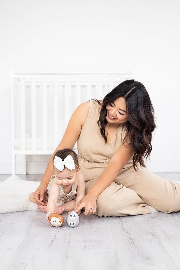 Pearhead Wooden Wobble Toy Set, Baby Tummy Time Montessori Toy, for Babies 6+ Months, Wobbler Toys for Learning, Baby Development Toy for Infants and Toddlers