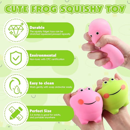 8 Pack Squishy Squeeze Stress Ball Fidget Toys for Adults, Big Cute Frog Sensory Squishy Toys, Squeeze Stress Toys Bulk for Party Favors, Classroom Prize Gift, Easter Basket Stuffers for Kids