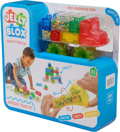 Goliath Jelly Blox Vrroom! Truck Kit | Includes 35 Blocks | Toddler & Preschool Building Blocks Kids Can Squeeze, Stretch, Squish | MESH ACCREDITED | Safety Tested Ouch-Free | Sensory Play Toy Ages 2+