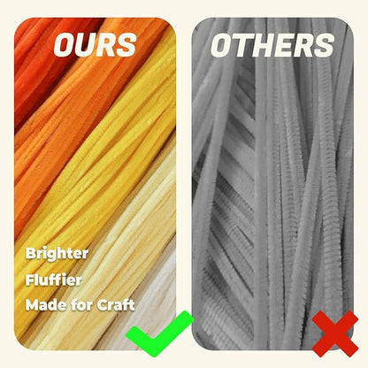 Vibrant Sunset Yellow Pipe Cleaners - 500pcs, Thick Fluffy Chenille Stems for Arts & Crafts, DIY Animals, Flowers, Festive Decorations (12in x 0.24in)
