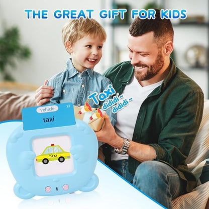 Toddler Talking Flash Cards with 255 Cards and 510 Words, Autism Sensory Toys, Speech Therapy, Montessori Toys, Learning Educational Gifts with Music for 3 4 5 6 Year Old Boys and Girls(Blue)