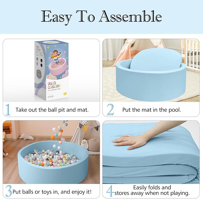 SHJADE Foam Ball Pit for Toddlers, 35.4"x 11.8" Kids Ball Pit, Soft Round Baby Ball Pool, Ideal Gift for Girls and Boys, Indoor and Outdoor Game(Blue, NO Balls)