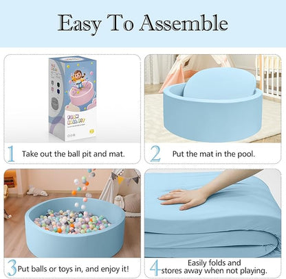 SHJADE Foam Ball Pit for Toddlers, 35.4"x 11.8" Kids Ball Pit, Soft Round Baby Ball Pool, Ideal Gift for Girls and Boys, Indoor and Outdoor Game(Blue, NO Balls)