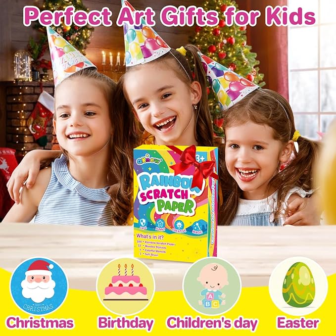 Scratch Paper Gifts Sets: 117PCS Magic Rainbow Scratch Off Art-Crafts Paper Pad Kits for 3 4 5 6 7 8 Year Old Boys Girls Toys Supplies for Birthday Halloween Christmas Fun Project Party Favors