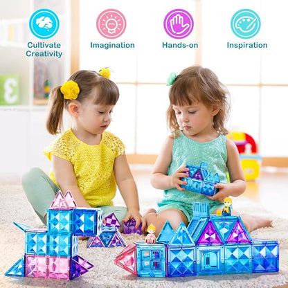 102pcs Frozen Castle Magnetic Tiles - 3D Diamond Building Blocks, STEM Educational Kids Toys for Pretend Play, 3 4 5 6 7 8 Year Old Girl Birthday Gifts for Your Princess and Prince