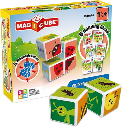 Geomag MagiCube Small Animals 4-Piece Magnetic Stacking Cubes Building Set, Toddlers & Kids Ages 1.5 and Up, STEM Educational Toy, Swiss-Made, Creativity, Imagination, 6 Adorable Building Ideas