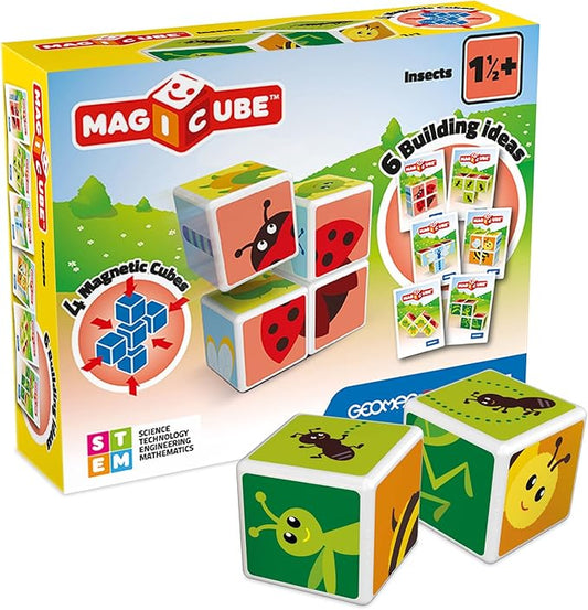 Geomag MagiCube Small Animals 4-Piece Magnetic Stacking Cubes Building Set, Toddlers & Kids Ages 1.5 and Up, STEM Educational Toy, Swiss-Made, Creativity, Imagination, 6 Adorable Building Ideas