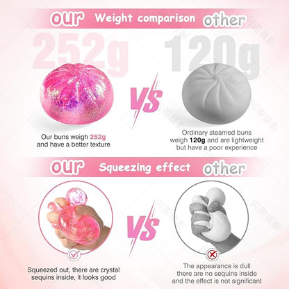 Sugar Dumpling Squishy, Glitter Squishies Dumpling Mystery Box, Viral Bao Bun Squeeze Toy,Stress Relief Fidget Toys (Pink)