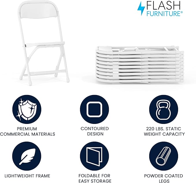 Flash Furniture Timmy Kids Plastic Folding Chairs for Pre-K through Kindergarten, Children's Folding Chairs for Daycare and Events, Set of 10, White