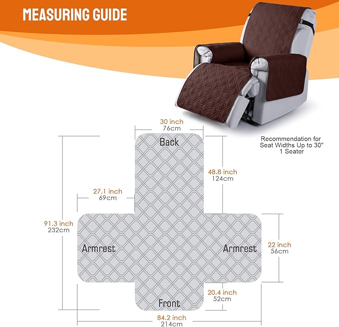 VANSOFY 100% Waterproof Recliner Chair Covers, Recliner Cover Non-Slip Dog Chair Cover Furniture Protector Washable Slipcover with Pocket, Elastic Straps for Pets, Dogs(Coffee, 30")
