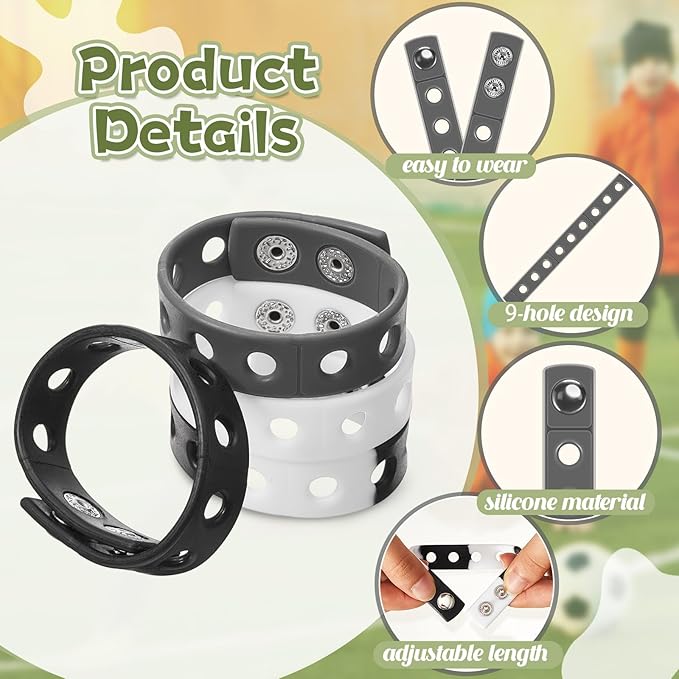 Aoriher 20 Pieces Silicone Charm Bracelets Kids Valentine's Day Silicone Wristband Gift Adjustable Rubber Bracelet with Holes for Shoe Charm First Day of School Party Favors(Black, White, Gray)