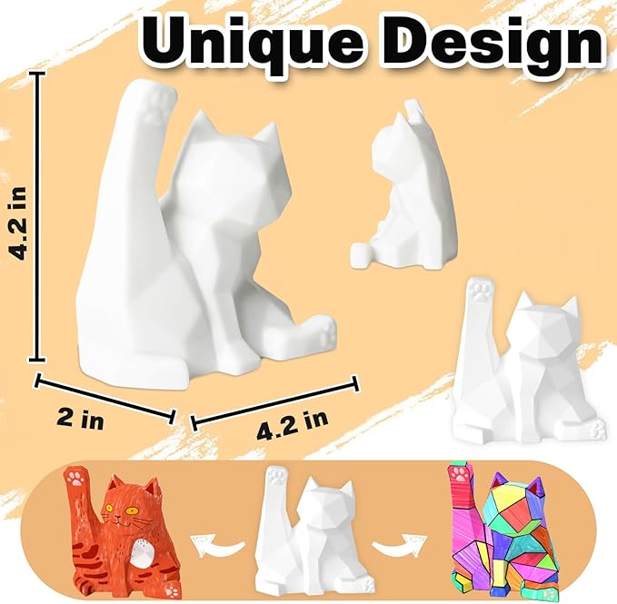 FUNZBO Paint Your Own Cat Lamp Kit - Arts & Crafts Supplies Kitten Painting Kits for Kid Teen Adult, DIY Toy for Toddler Girl Boy Age 3 4 5 6 7 8 9 10 11 12 13 + Easter Valentine Holiday Birthday Gift