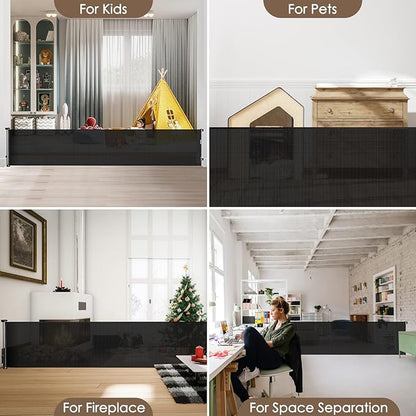 185 Inch Extra Long Baby Gates for Large Openings, Retractable Baby Gates Extra Wide Retractable Dog Gate Outdoor Retractable Gate Indoor Extra Large Baby Gate, Mesh Gates for Kids Or Pets, Black