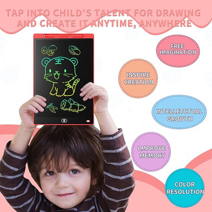[2 Pieces] 12 Inch LCD Colorful Writing Graphic Tablet, Erasable Drawing Board, Kids Gift, Graphic Board for Games for 3 4 5 6 7 Years (Blue & Red)