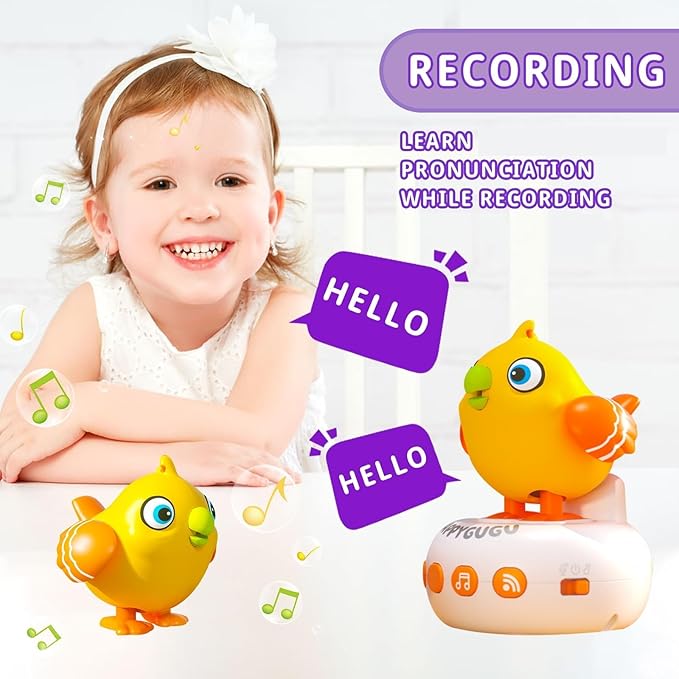 Toddler Toys 2-3, Interactive Musical Electronic Pets Talking Bird for Kids, Early Educational Learning Toys with 26 Songs & Recording, 1 2 3 4 Year Old Boy Girl Birthday, Yellow