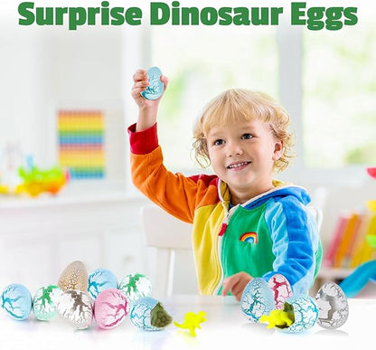 LiYiQ 84 Pcs Dinosaur Party Favors included Mini Hatching Dinosaur Eggs Mini Dinosaur Pull Back Cars Slap Bracelets Make Your Own Dinosaur Stickers and Gifts Bags for Dinosaur Birthday Party Supplies