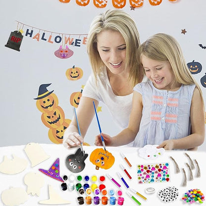 Halloween Crafts for Kids Halloween Decorations Wooden Slices Blank Cutouts Unfinished Wood Hanging Ornaments for Indoor/Outdoor Make Your Own Gift Tags for Halloween Party Favors, Home Decor, 25 Pcs