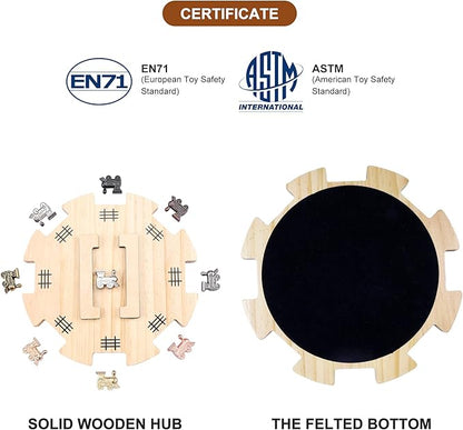 GOTHINK Mexican Train Dominoes Accessories Set - Mexican Train Dominoes Game for Adults & Family, 6.3-Inch Wooden Mexican Train Hub up with Felted Bottom, 9 Metal Train Markers, 100-Sheet Score Pads