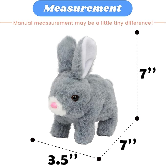 Hopearl Hopping Rabbit Interactive Electronic Pet Plush Bunny Toy with Sounds and Movements Animated Walking Wiggle Ears Twitch Nose Gifts for Toddlers Birthday, Gray, 7''