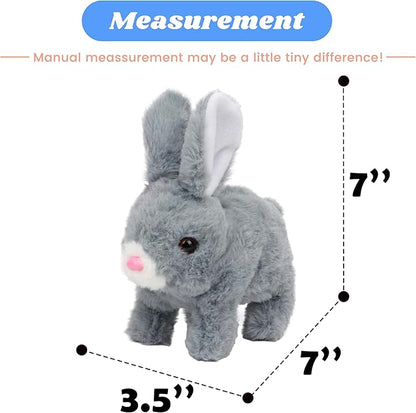 Hopearl Hopping Rabbit Interactive Electronic Pet Plush Bunny Toy with Sounds and Movements Animated Walking Wiggle Ears Twitch Nose Gifts for Toddlers Birthday, Gray, 7''