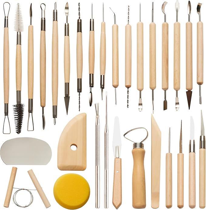 30 Pcs Clay Tools & Pottery Tools Kit, Professional Polymer Clay Sculpting Tools for Air Dry Clay, Ceramics Tools and Modeling Tools, Includes Wire Cutter, Ribbon Tool, Potter’s Rib & Clay Carving Set