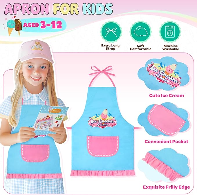 INNOCHEER Ice Cream Toy, Wooden Ice Cream Play Set, Pretend Play Kitchen Toys, Ice Cream Toys for Toddlers, Ice Cream Cart Play Store, Gifts Toys for 3 4 5 6 7 8+ Year Old Girls Boys