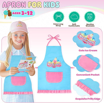 INNOCHEER Ice Cream Toy, Wooden Ice Cream Play Set, Pretend Play Kitchen Toys, Ice Cream Toys for Toddlers, Ice Cream Cart Play Store, Gifts Toys for 3 4 5 6 7 8+ Year Old Girls Boys